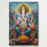 Lord Ganesha - Golden Throne with Sweets in Sacred Backdrop By Unknown Indian Artist canvas wall art - Image 7