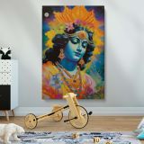 Lord Krishna - Celestial Portrait with Jewelry and Halo canvas wall art - Image 2