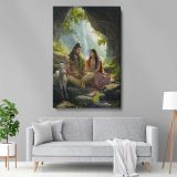 Lord Shiva and Parvati - Divine Mountain Scene with Cow By Unknown Indian Artist canvas wall art - Image 5