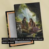 Lord Shiva and Parvati - Divine Mountain Scene with Cow By Unknown Indian Artist canvas wall art - Image 6