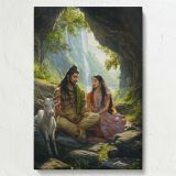 Lord Shiva and Parvati - Divine Mountain Scene with Cow By Unknown Indian Artist canvas wall art - Image 7