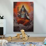 Lord Shiva Meditating - Mountain Scene with Trident and Glow canvas wall art - Image 2