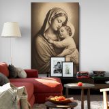 Madonna and Child - Sepia Sacred Embrace Illustration canvas wall art