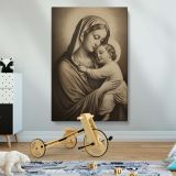 Madonna and Child - Sepia Sacred Embrace Illustration canvas wall art - Image 2