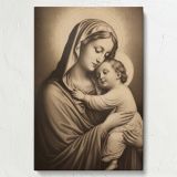 Madonna and Child - Sepia Sacred Embrace Illustration canvas wall art - Image 7