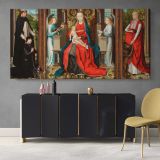 Madonna and Child Triptych by Master of the Saint Lucy Legend — single-panel canvas above a sideboard