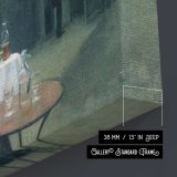 Man at a Cafe Table - canvas surface and wrapped edge detail