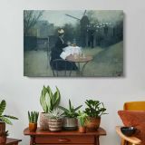 Man at a Cafe Table - single-panel canvas displayed above a console table