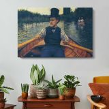 Man Rowing on a Quiet River by Gustave Caillebotte - single-panel canvas displayed above a console table