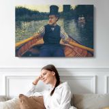 Man Rowing on a Quiet River by Gustave Caillebotte - single-panel canvas displayed above a sofa