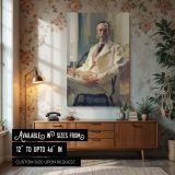 Man with Cat by Cecilia Beaux - White Suit with Yellow Cat and Light Brushwork canvas wall art
