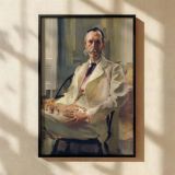Man with Cat by Cecilia Beaux - White Suit with Yellow Cat and Light Brushwork canvas wall art - Image 2