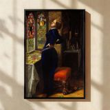 Mariana at the Window by John Everett Millais - Deep Blue Dress with Autumn Leaves canvas wall art - Image 2