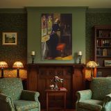 Mariana at the Window by John Everett Millais - Deep Blue Dress with Autumn Leaves canvas wall art - Image 4
