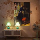 Mariana at the Window by John Everett Millais - Deep Blue Dress with Autumn Leaves canvas wall art - Image 5