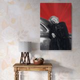 Marilyn in Black Fur Coat - Leaning on Classic Car Glam Canvas Wall Art