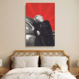 Marilyn in Black Fur Coat - Leaning on Classic Car Glam Canvas Wall Art - Image 3