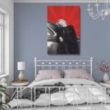 Marilyn in Black Fur Coat - Leaning on Classic Car Glam Canvas Wall Art - Image 4