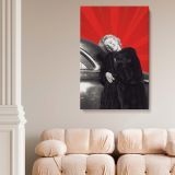 Marilyn in Black Fur Coat - Leaning on Classic Car Glam Canvas Wall Art - Image 5