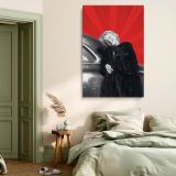 Marilyn in Black Fur Coat - Leaning on Classic Car Glam Canvas Wall Art - Image 6