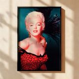 Marilyn in Red Dress and Feathers - Classic 1950s Glam Look canvas wall art - Image 2