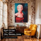 Marilyn in Red Dress and Feathers - Classic 1950s Glam Look canvas wall art - Image 3