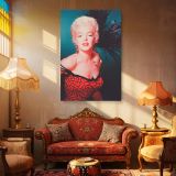 Marilyn in Red Dress and Feathers - Classic 1950s Glam Look canvas wall art - Image 4