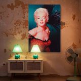 Marilyn in Red Dress and Feathers - Classic 1950s Glam Look canvas wall art - Image 6
