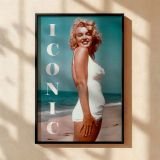 Marilyn Monroe Iconic Beach Scene - White Swimsuit Ocean Glam Print - Image 2