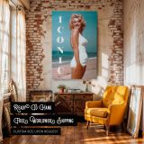 Marilyn Monroe Iconic Beach Scene - White Swimsuit Ocean Glam Print - Image 3