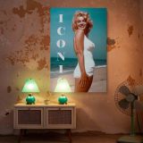 Marilyn Monroe Iconic Beach Scene - White Swimsuit Ocean Glam Print - Image 6
