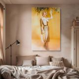 Marilyn Monroe in Beige Draped Dress - Elegant Fashion Portrait Canvas - Image 2