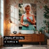 Marilyn Monroe in Green Dress - Flower in Hand Retro Portrait canvas wall art