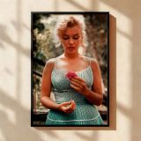 Marilyn Monroe in Green Dress - Flower in Hand Retro Portrait canvas wall art - Image 2