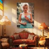 Marilyn Monroe in Green Dress - Flower in Hand Retro Portrait canvas wall art - Image 4