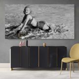 Marilyn Monroe on the Beach - 1952 — single-panel canvas above a sideboard
