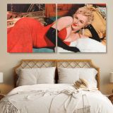 Marilyn Monroe Reclining in Red - 1955 — single-panel canvas in a bedroom