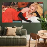 Marilyn Monroe Reclining in Red - 1955 — single-panel canvas above a green sofa