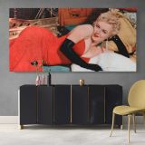 Marilyn Monroe Reclining in Red - 1955 — single-panel canvas above a sideboard