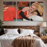 Marilyn Monroe Reclining in Red - 1955 — three-panel canvas above a bed