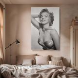 Marilyn Monroe Satin Gown and Jewelry - Black and White Hollywood Canvas - Image 2