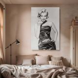 Marilyn Monroe Satin Gown Pose - Black and White Vintage Actress Print - Image 2