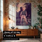 Marilyn Monroe Seated in Stripes - Serene Vintage Glamour Scene canvas wall art