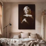 Marilyn Monroe Smiling in Feather Wrap - Classic Hollywood Canvas Wall Art - Image 2