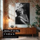 Marilyn Monroe with Cigarette - Bold Striped Turtleneck Portrait canvas wall art