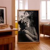 Marilyn Monroe with Cigarette - Bold Striped Turtleneck Portrait canvas wall art - Image 8