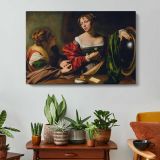 Martha and Mary Magdalene by Caravaggio - single-panel canvas displayed above a console table