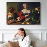 Martha and Mary Magdalene by Caravaggio - single-panel canvas displayed above a sofa