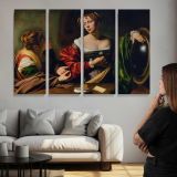 Martha and Mary Magdalene by Caravaggio - multi-panel canvas displayed above a sofa