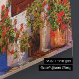 Mediterranean Doorway with Flowers - canvas surface and wrapped edge detail